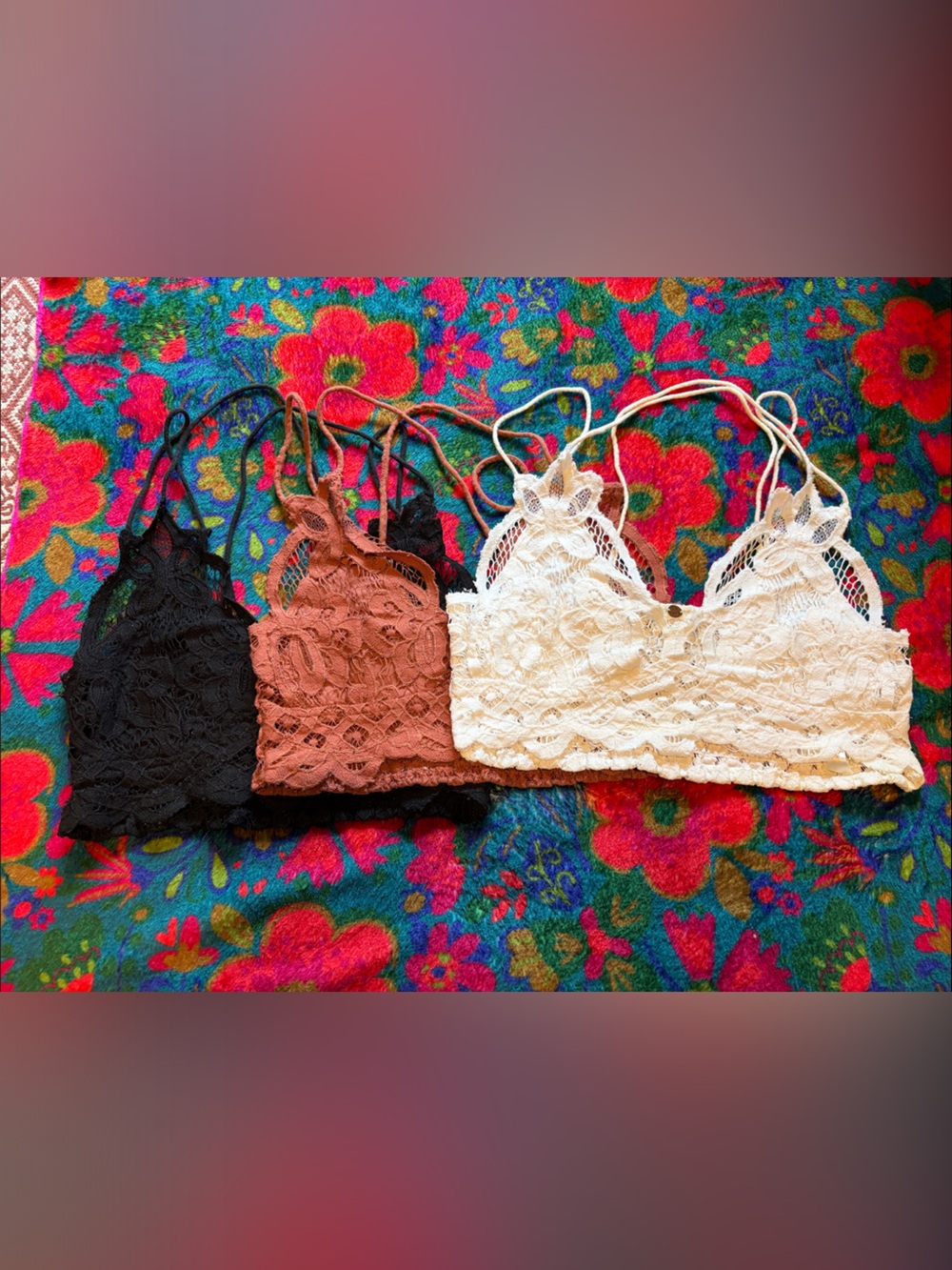Free People Lace Bralette Set — Black, Rust, White